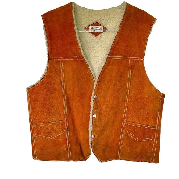 Marlboro Man Vest Jacket 1970s Mens Brown Suede Snap Front Warm Size Large to XL